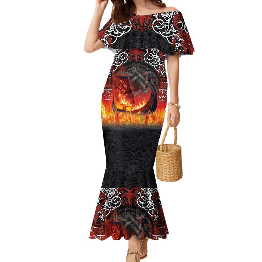 Scotland Up Helly Aa Family Matching Mermaid Dress and Hawaiian Shirt Drakkar Viking Longship Burning The Return of The Light - Wonder Print Shop