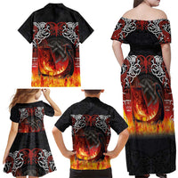 Scotland Up Helly Aa Family Matching Off Shoulder Maxi Dress and Hawaiian Shirt Drakkar Viking Longship Burning The Return of The Light - Wonder Print Shop