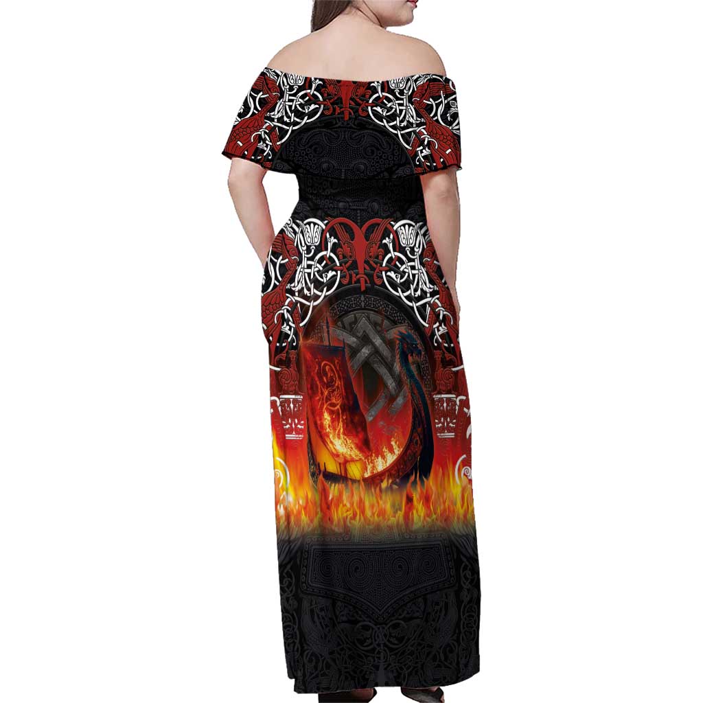 Scotland Up Helly Aa Family Matching Off Shoulder Maxi Dress and Hawaiian Shirt Drakkar Viking Longship Burning The Return of The Light - Wonder Print Shop