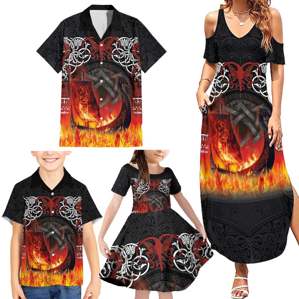 Scotland Up Helly Aa Family Matching Summer Maxi Dress and Hawaiian Shirt Drakkar Viking Longship Burning The Return of The Light - Wonder Print Shop
