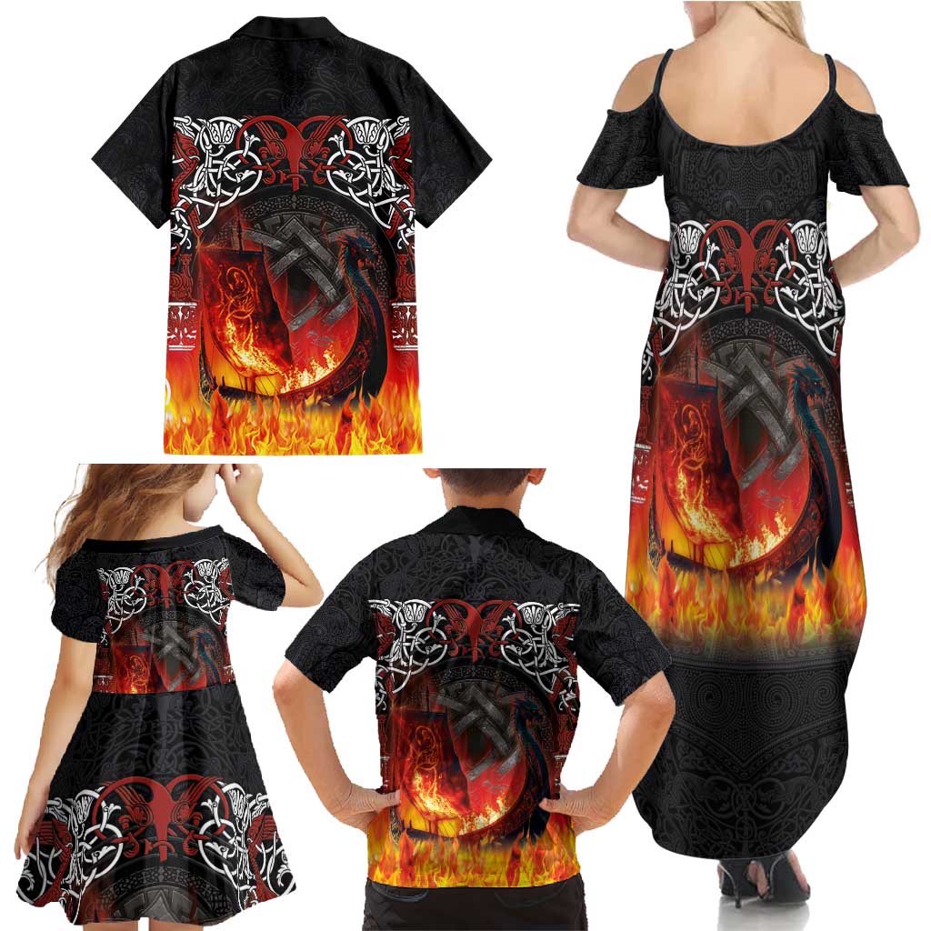 Scotland Up Helly Aa Family Matching Summer Maxi Dress and Hawaiian Shirt Drakkar Viking Longship Burning The Return of The Light - Wonder Print Shop