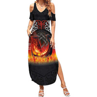 Scotland Up Helly Aa Family Matching Summer Maxi Dress and Hawaiian Shirt Drakkar Viking Longship Burning The Return of The Light - Wonder Print Shop