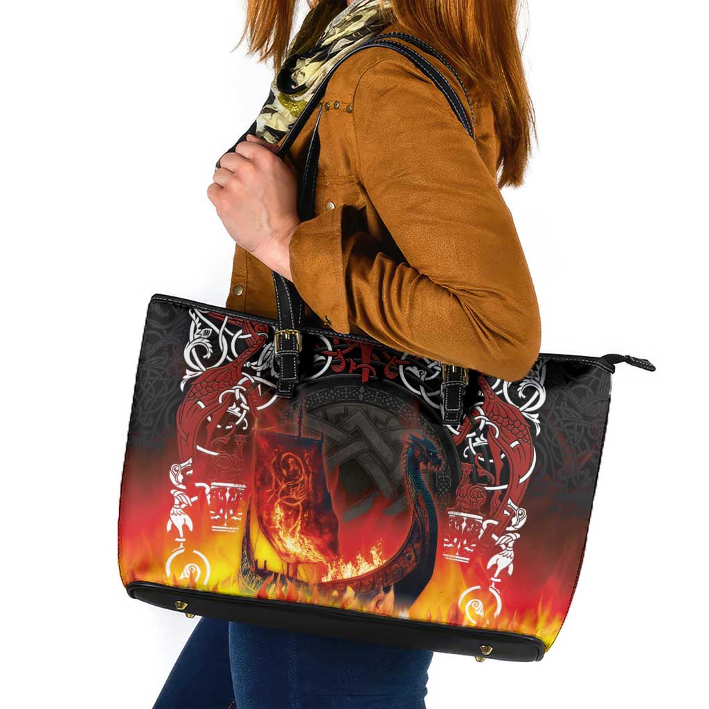 Scotland Up Helly Aa Leather Tote Bag Drakkar Viking Longship Burning The Return of The Light - Wonder Print Shop