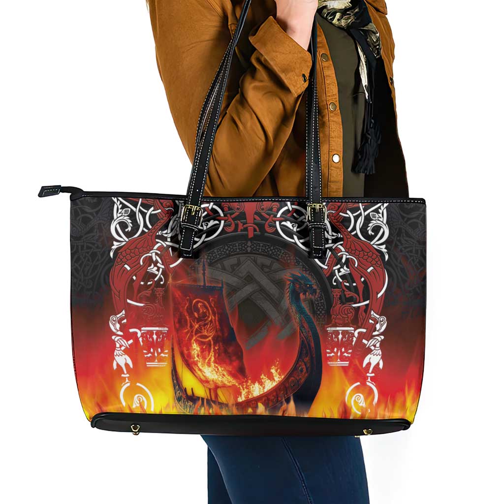 Scotland Up Helly Aa Leather Tote Bag Drakkar Viking Longship Burning The Return of The Light - Wonder Print Shop