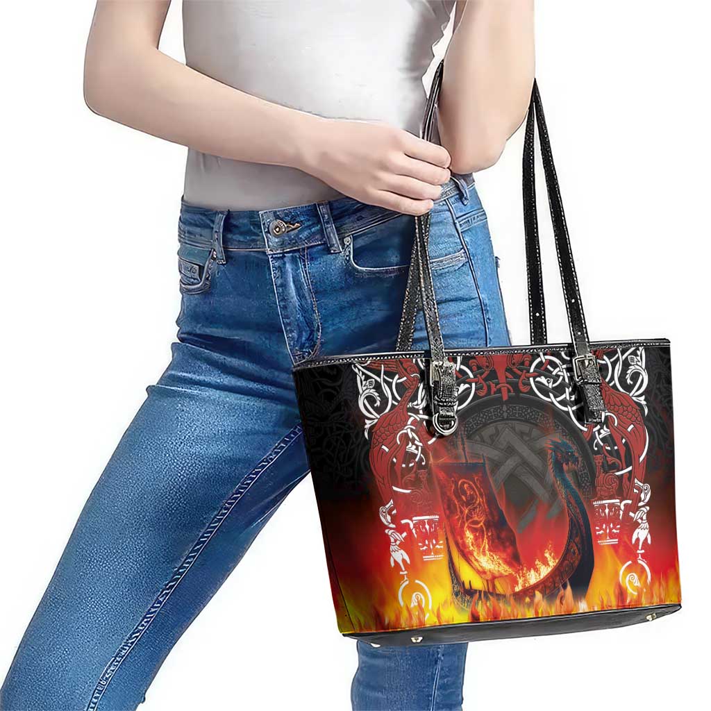 Scotland Up Helly Aa Leather Tote Bag Drakkar Viking Longship Burning The Return of The Light - Wonder Print Shop