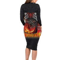 Scotland Up Helly Aa Long Sleeve Bodycon Dress Drakkar Viking Longship Burning The Return of The Light - Wonder Print Shop