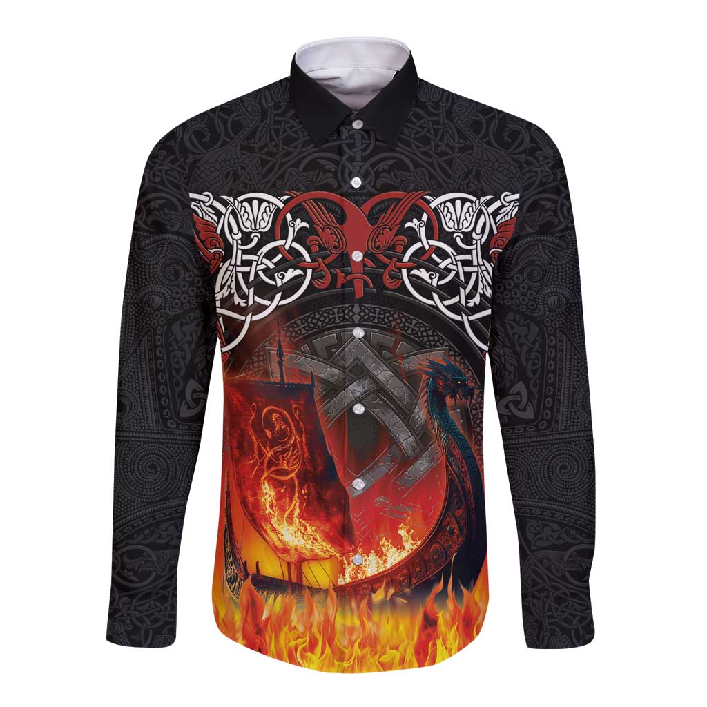 Scotland Up Helly Aa Long Sleeve Button Shirt Drakkar Viking Longship Burning The Return of The Light - Wonder Print Shop