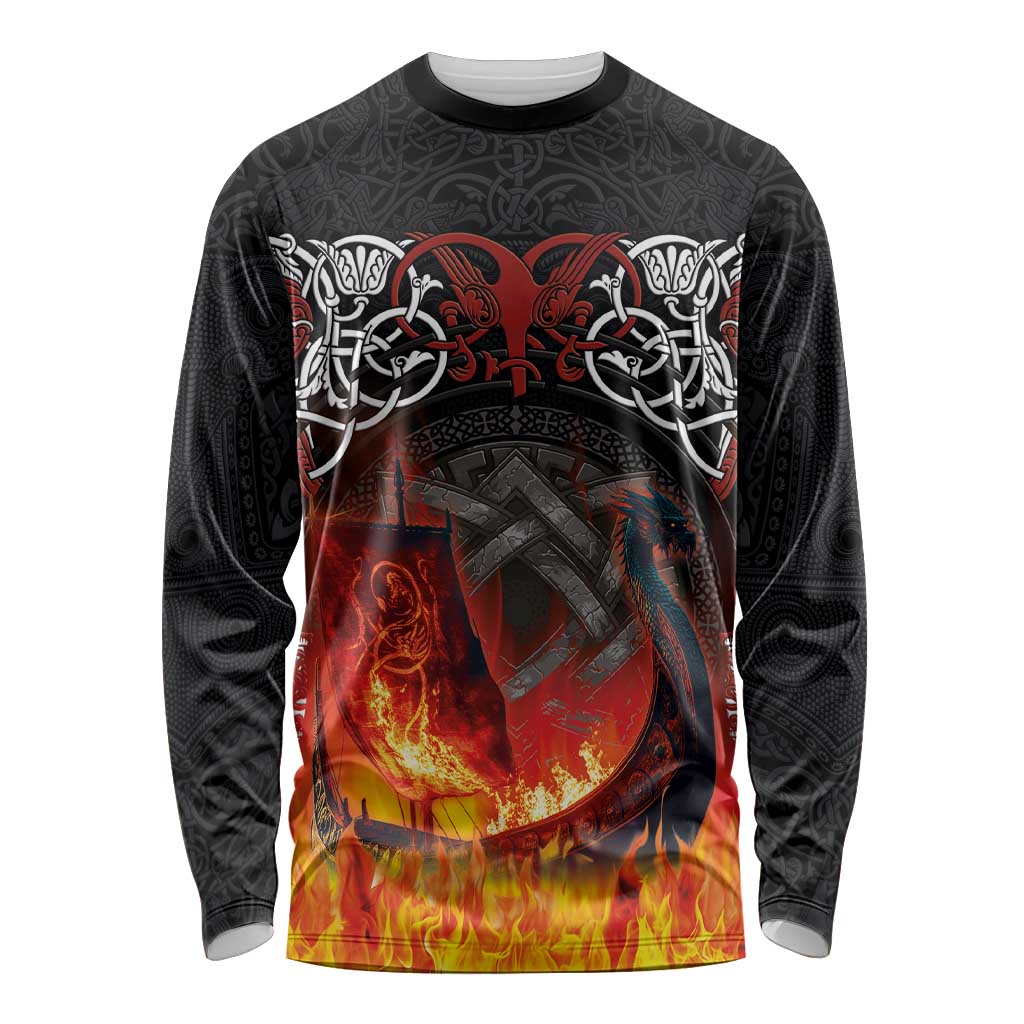 Scotland Up Helly Aa Long Sleeve Shirt Drakkar Viking Longship Burning The Return of The Light - Wonder Print Shop