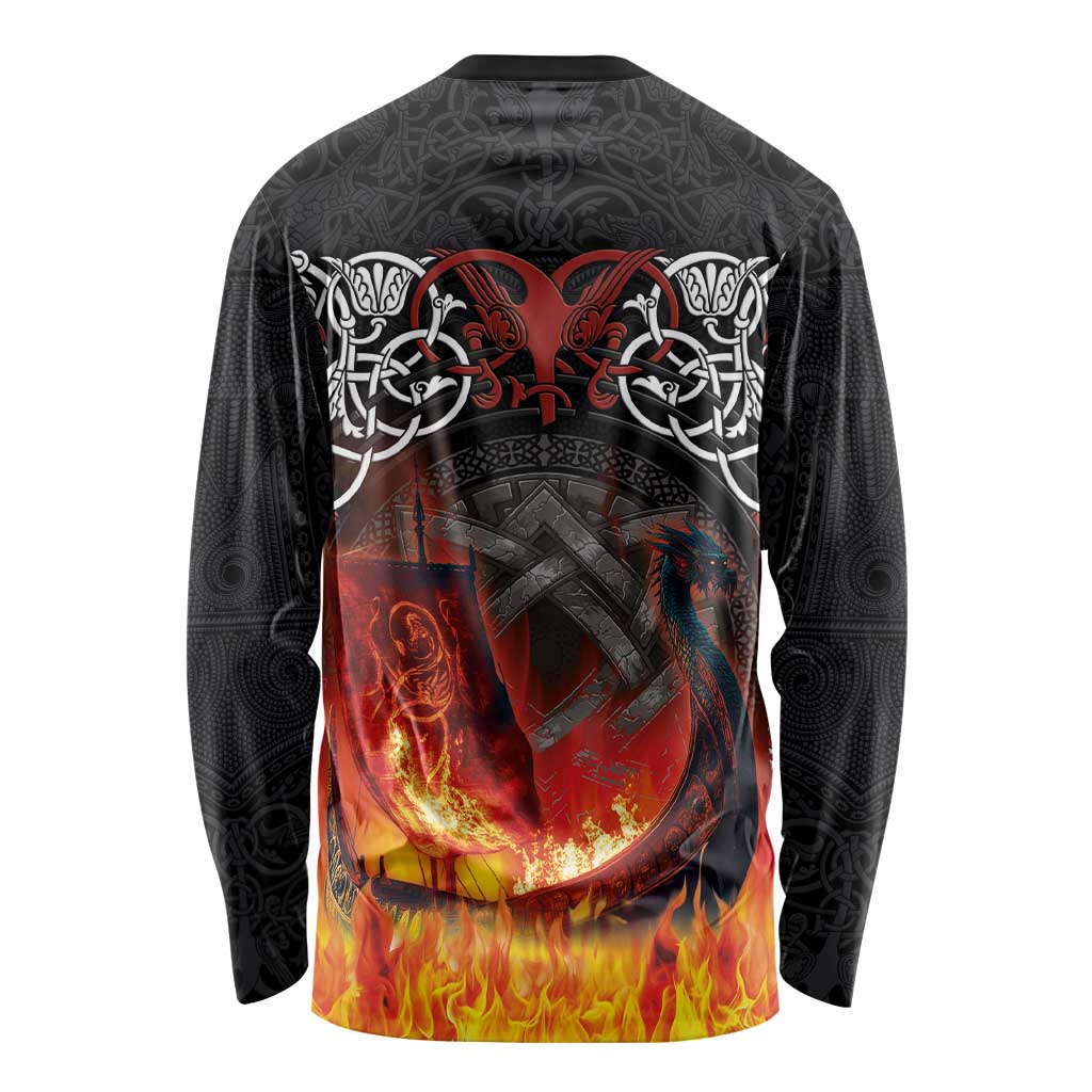 Scotland Up Helly Aa Long Sleeve Shirt Drakkar Viking Longship Burning The Return of The Light - Wonder Print Shop
