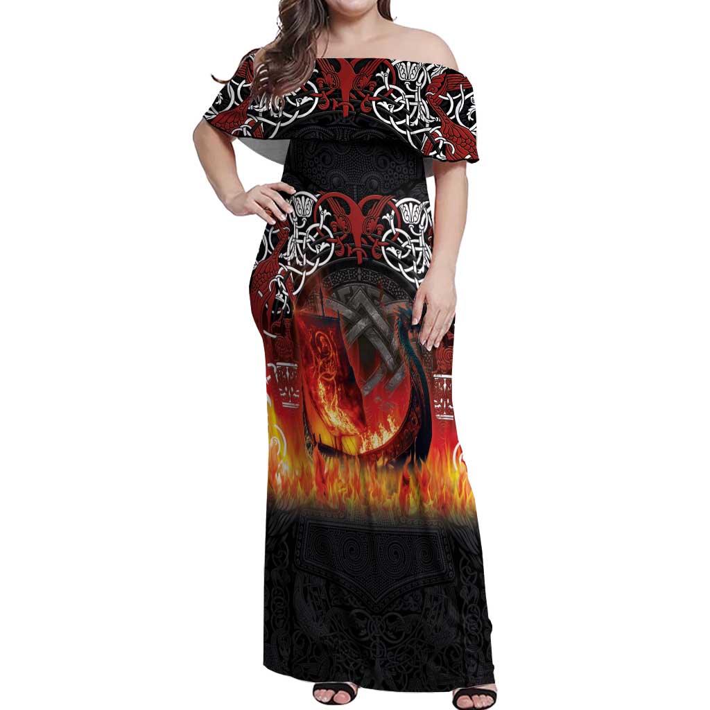 Scotland Up Helly Aa Off Shoulder Maxi Dress Drakkar Viking Longship Burning The Return of The Light - Wonder Print Shop