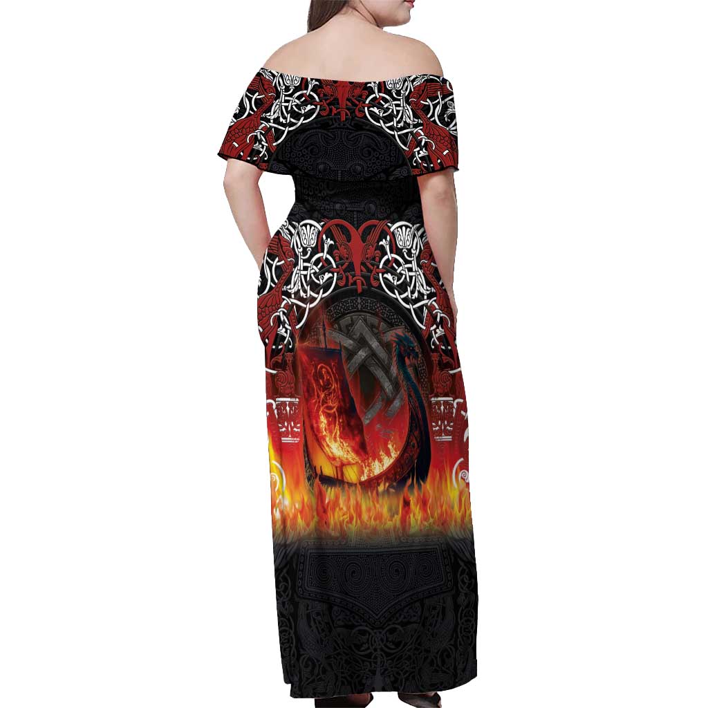 Scotland Up Helly Aa Off Shoulder Maxi Dress Drakkar Viking Longship Burning The Return of The Light - Wonder Print Shop