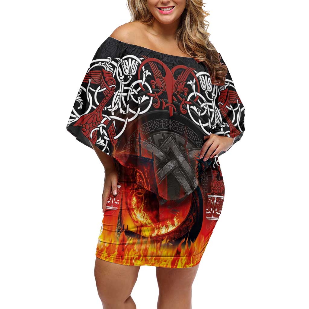 Scotland Up Helly Aa Off Shoulder Short Dress Drakkar Viking Longship Burning The Return of The Light - Wonder Print Shop