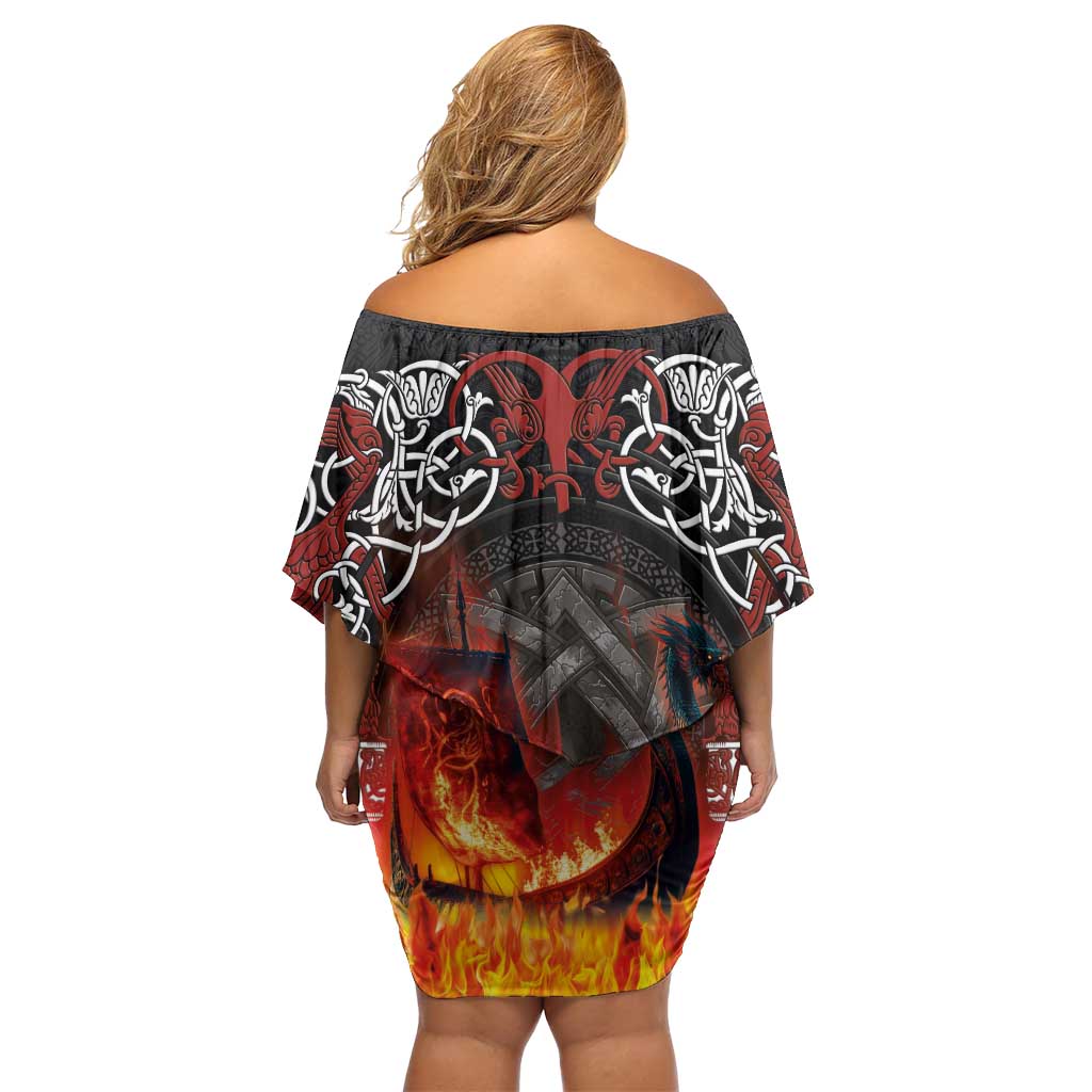 Scotland Up Helly Aa Off Shoulder Short Dress Drakkar Viking Longship Burning The Return of The Light - Wonder Print Shop