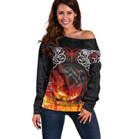 Scotland Up Helly Aa Off Shoulder Sweater Drakkar Viking Longship Burning The Return of The Light - Wonder Print Shop