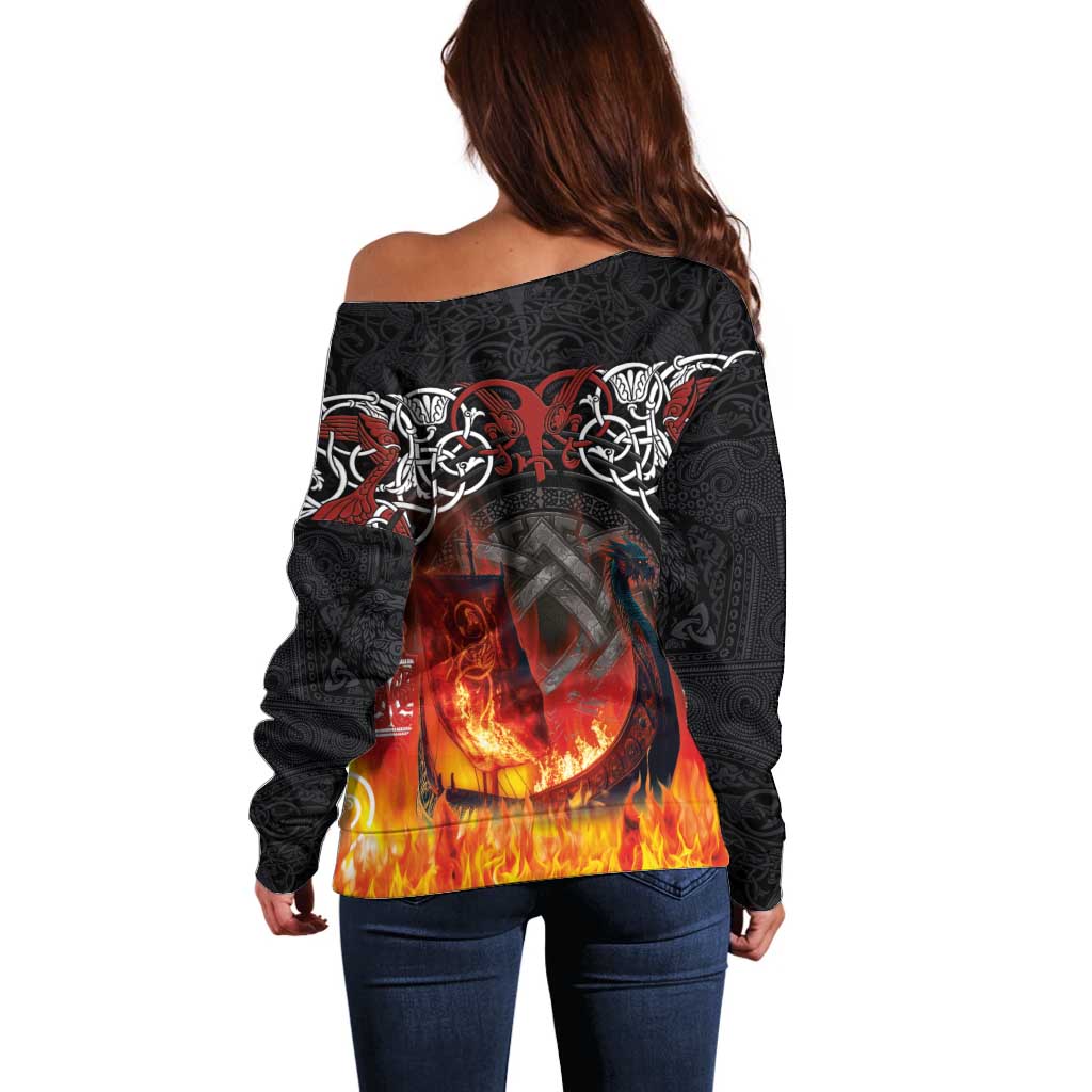 Scotland Up Helly Aa Off Shoulder Sweater Drakkar Viking Longship Burning The Return of The Light - Wonder Print Shop