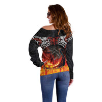 Scotland Up Helly Aa Off Shoulder Sweater Drakkar Viking Longship Burning The Return of The Light - Wonder Print Shop