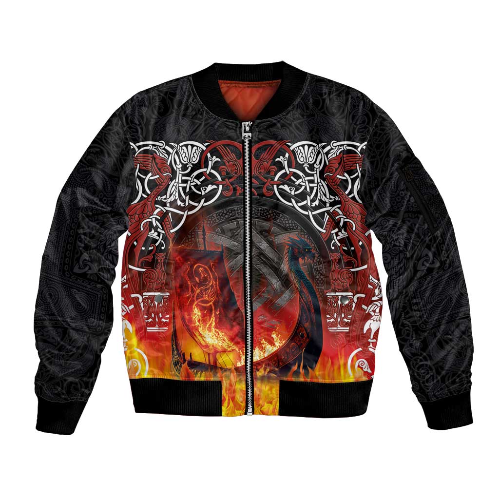 Scotland Up Helly Aa Sleeve Zip Bomber Jacket Drakkar Viking Longship Burning The Return of The Light - Wonder Print Shop