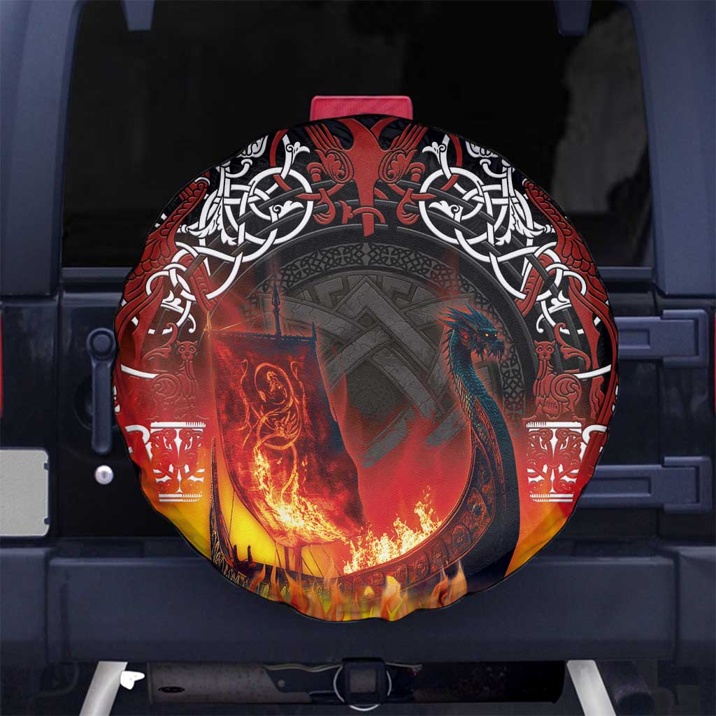 Scotland Up Helly Aa Spare Tire Cover Drakkar Viking Longship Burning The Return of The Light - Wonder Print Shop