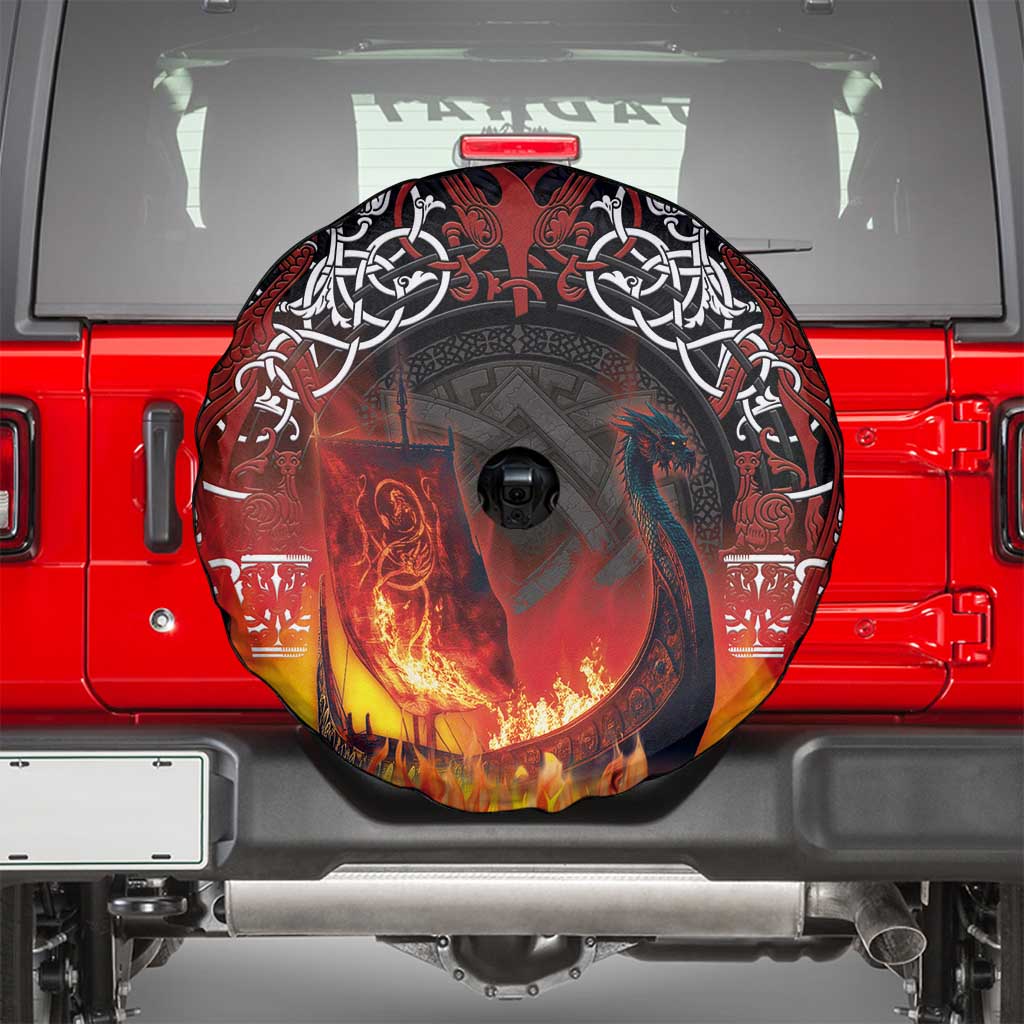 Scotland Up Helly Aa Spare Tire Cover Drakkar Viking Longship Burning The Return of The Light - Wonder Print Shop