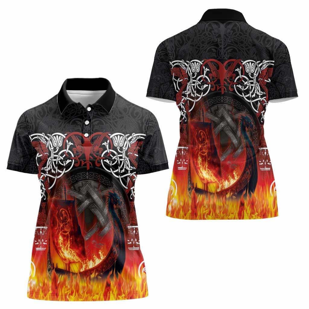 Scotland Up Helly Aa Women Polo Shirt Drakkar Viking Longship Burning The Return of The Light - Wonder Print Shop