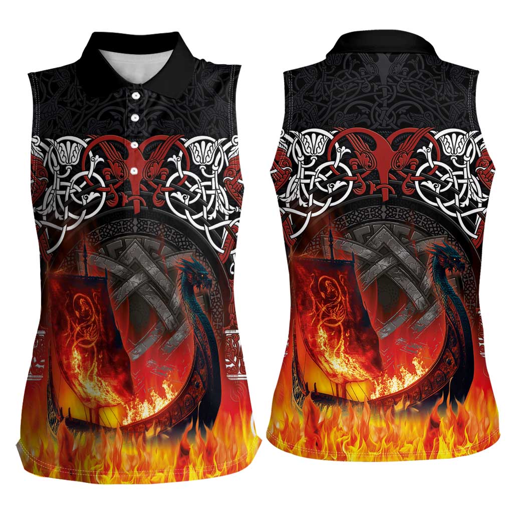 Scotland Up Helly Aa Women Sleeveless Polo Shirt Drakkar Viking Longship Burning The Return of The Light - Wonder Print Shop