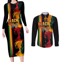 Black History Month Couples Matching Long Sleeve Bodycon Dress and Long Sleeve Button Shirt Black Soul - I'm Black Every Month - Wonder Print Shop