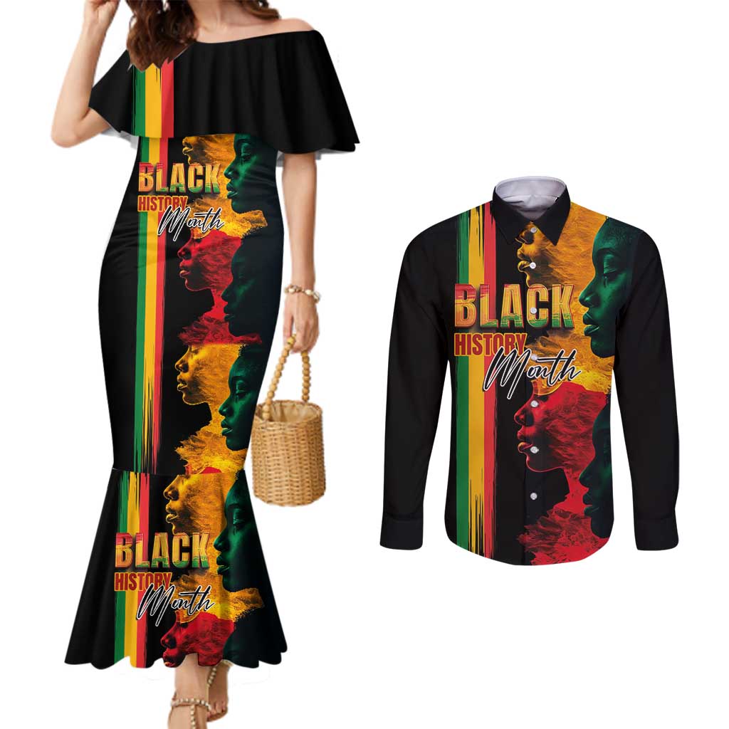Black History Month Couples Matching Mermaid Dress and Long Sleeve Button Shirt Black Soul - I'm Black Every Month
