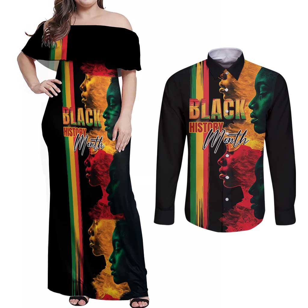 Black History Month Couples Matching Off Shoulder Maxi Dress and Long Sleeve Button Shirt Black Soul - I'm Black Every Month - Wonder Print Shop