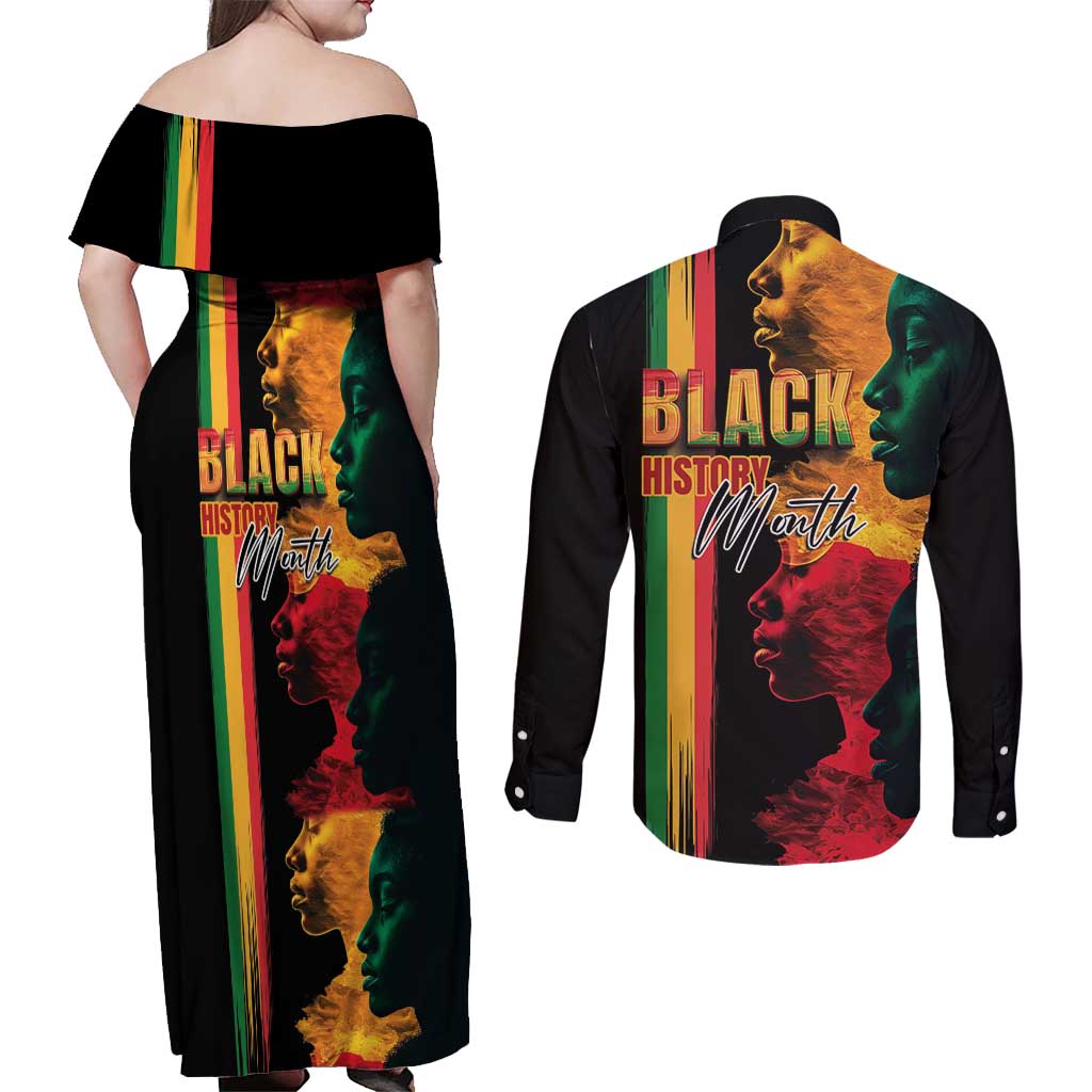 Black History Month Couples Matching Off Shoulder Maxi Dress and Long Sleeve Button Shirt Black Soul - I'm Black Every Month - Wonder Print Shop
