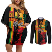 Black History Month Couples Matching Off Shoulder Short Dress and Long Sleeve Button Shirt Black Soul - I'm Black Every Month - Wonder Print Shop