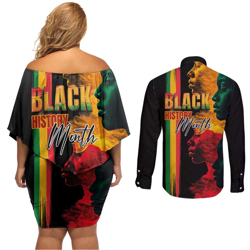 Black History Month Couples Matching Off Shoulder Short Dress and Long Sleeve Button Shirt Black Soul - I'm Black Every Month - Wonder Print Shop