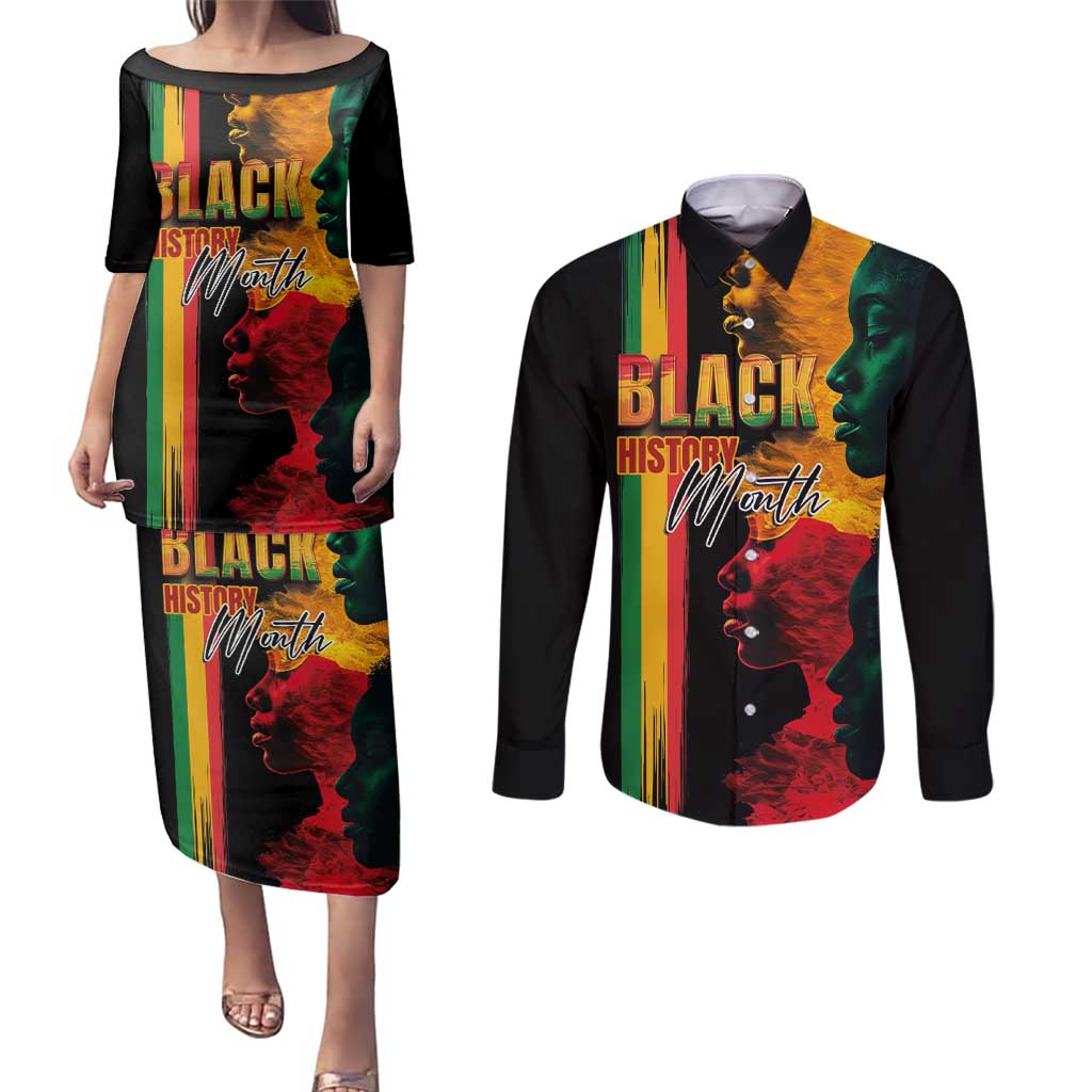 Black History Month Couples Matching Puletasi and Long Sleeve Button Shirt Black Soul - I'm Black Every Month - Wonder Print Shop