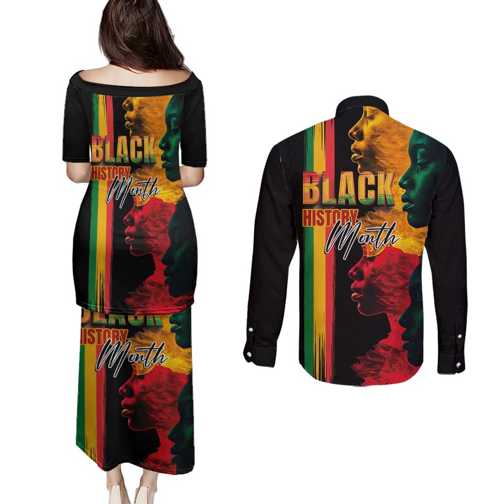 Black History Month Couples Matching Puletasi and Long Sleeve Button Shirt Black Soul - I'm Black Every Month - Wonder Print Shop