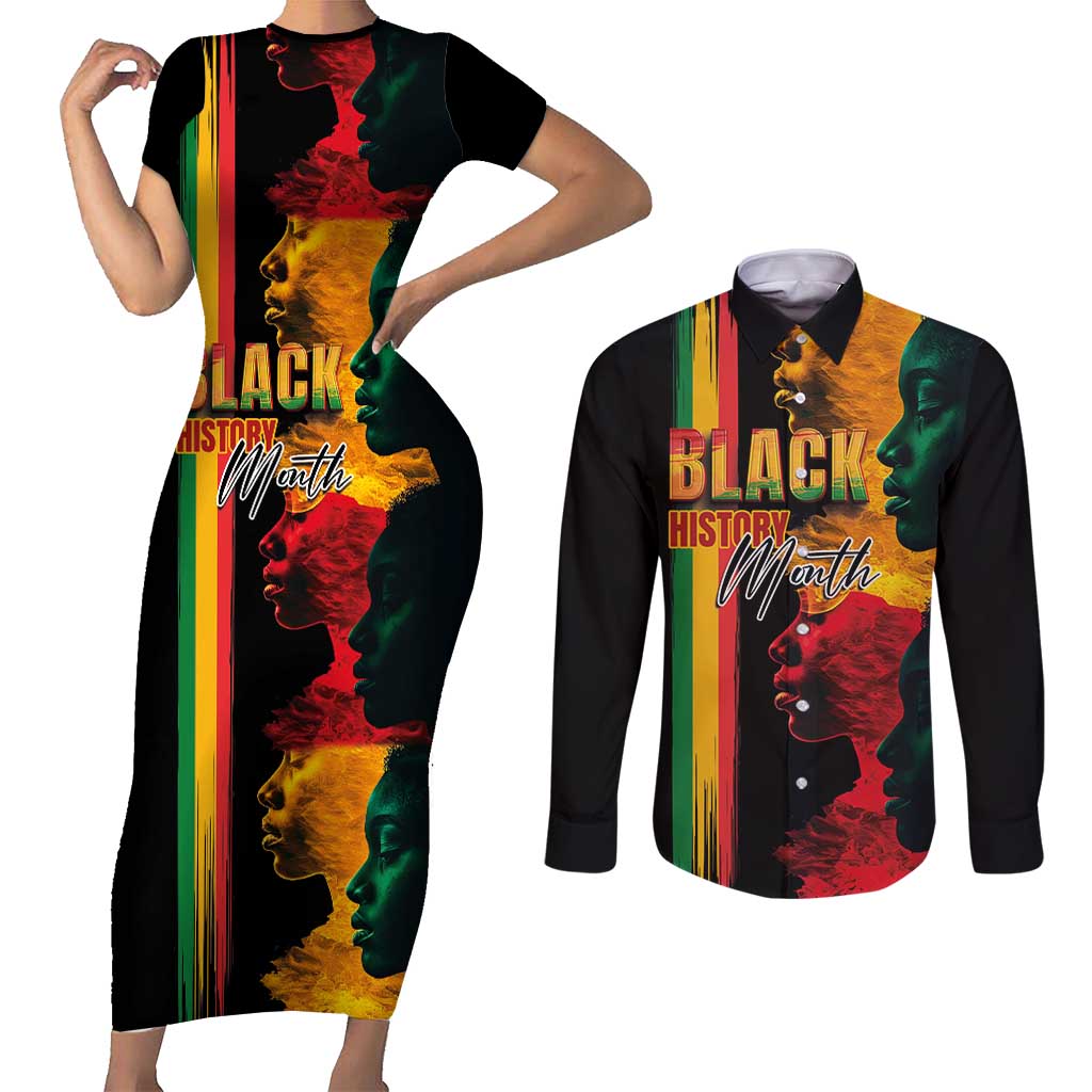 Black History Month Couples Matching Short Sleeve Bodycon Dress and Long Sleeve Button Shirt Black Soul - I'm Black Every Month - Wonder Print Shop