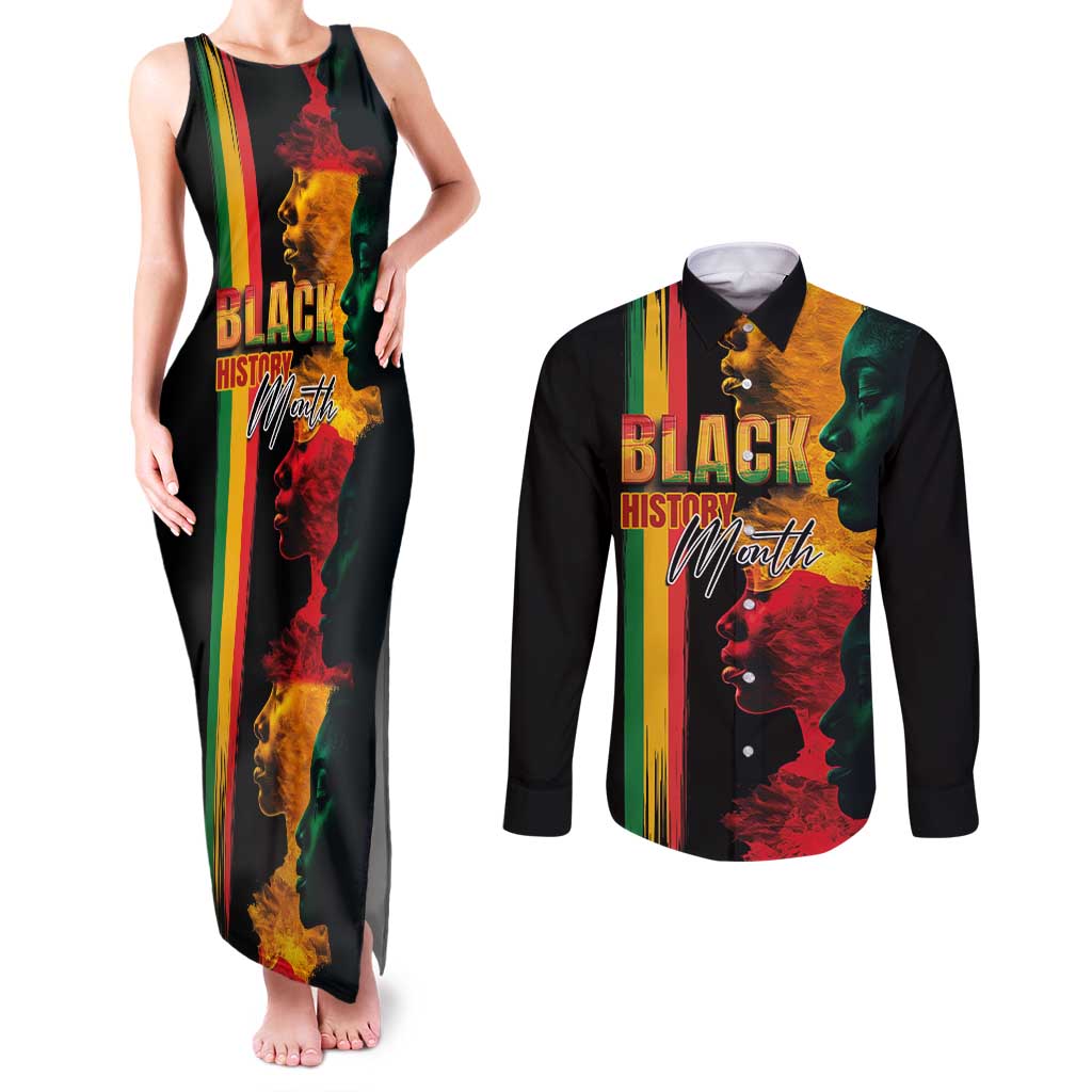 Black History Month Couples Matching Tank Maxi Dress and Long Sleeve Button Shirt Black Soul - I'm Black Every Month - Wonder Print Shop