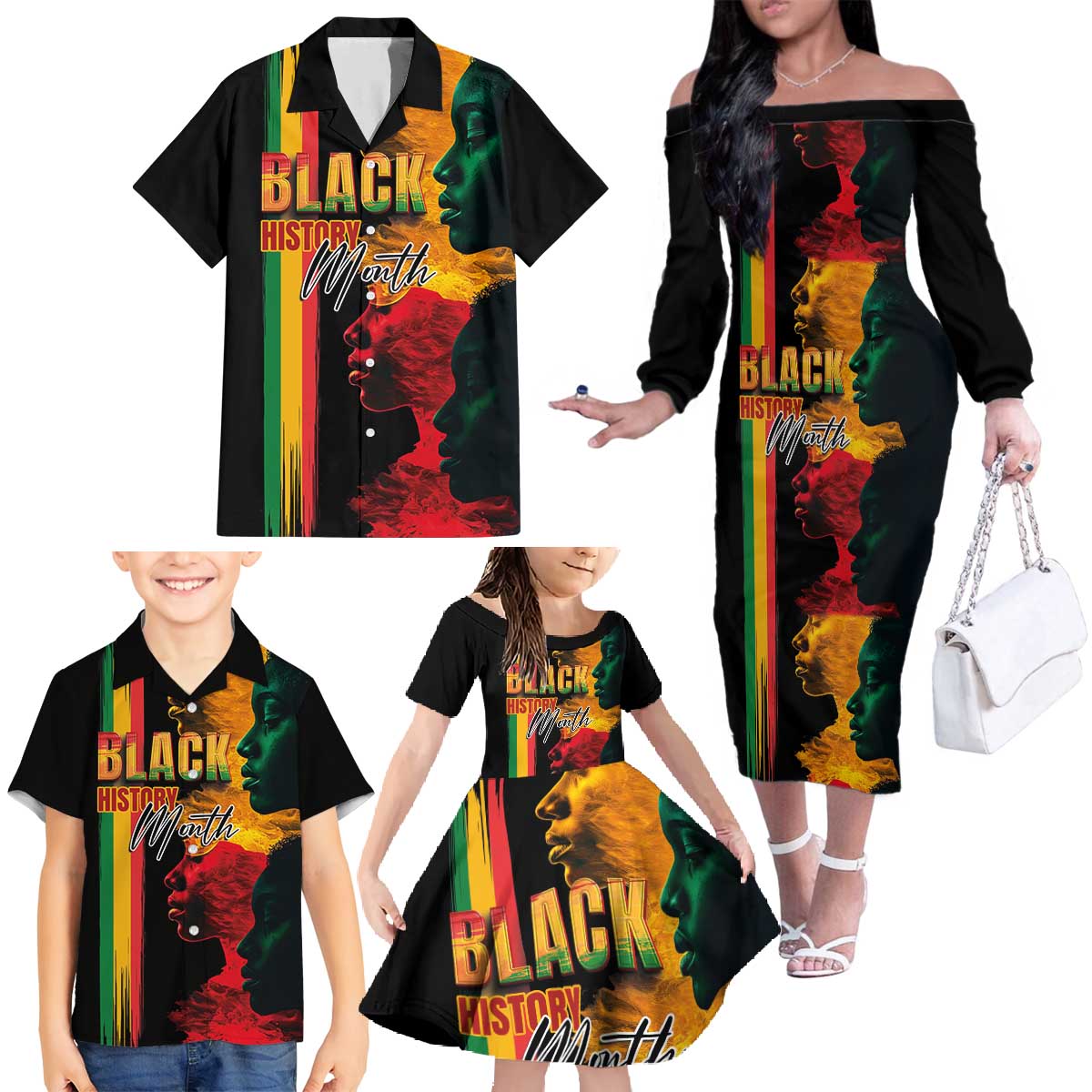 Black History Month Family Matching Off The Shoulder Long Sleeve Dress and Hawaiian Shirt Black Soul - I'm Black Every Month - Wonder Print Shop