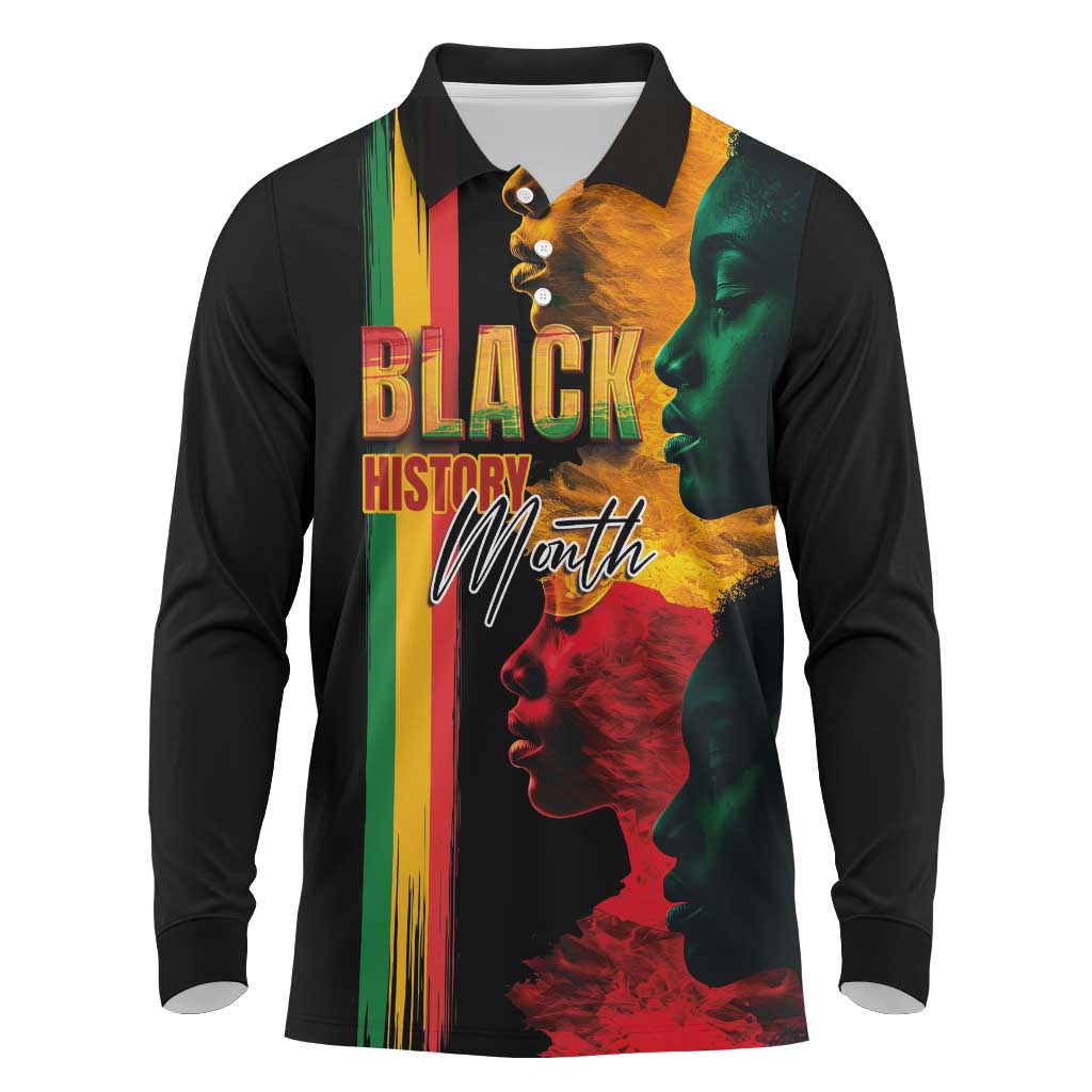 Black History Month Long Sleeve Polo Shirt Black Soul - I'm Black Every Month - Wonder Print Shop
