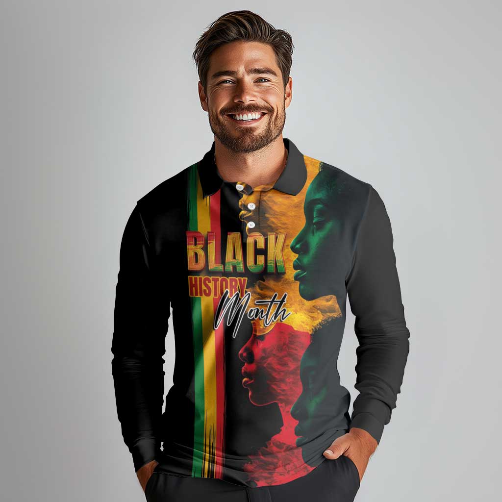 Black History Month Long Sleeve Polo Shirt Black Soul - I'm Black Every Month - Wonder Print Shop