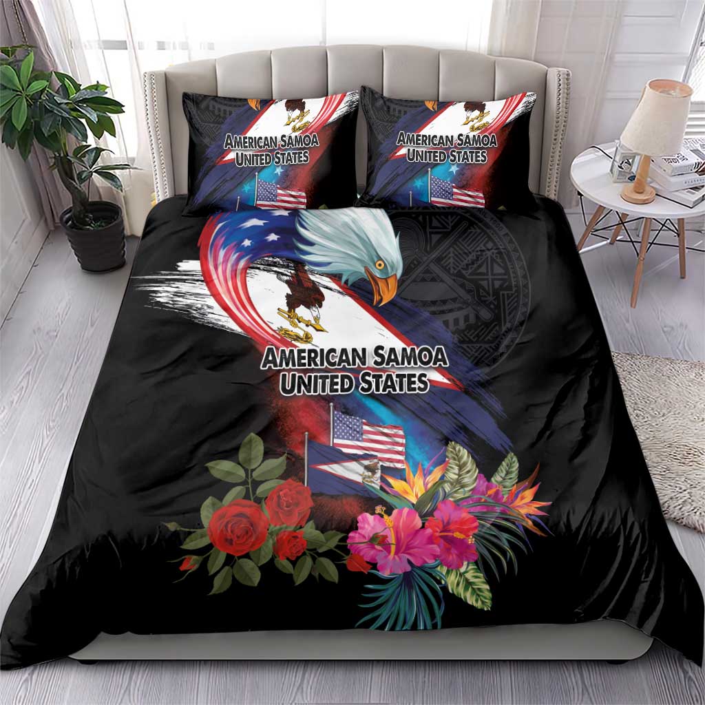 American Samoa and United States Together Bedding Set National Flag with Eagle-Hibiscus and Rose
