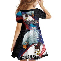 American Samoa and United States Together Family Matching Long Sleeve Bodycon Dress and Hawaiian Shirt National Flag with Eagle-Hibiscus and Rose