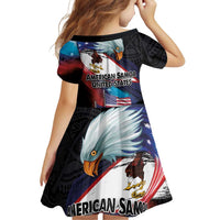 American Samoa and United States Together Family Matching Off Shoulder Short Dress and Hawaiian Shirt National Flag with Eagle-Hibiscus and Rose