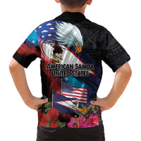 American Samoa and United States Together Family Matching Short Sleeve Bodycon Dress and Hawaiian Shirt National Flag with Eagle-Hibiscus and Rose