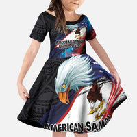 American Samoa and United States Together Family Matching Short Sleeve Bodycon Dress and Hawaiian Shirt National Flag with Eagle-Hibiscus and Rose