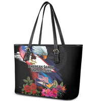 American Samoa and United States Together Leather Tote Bag National Flag with Eagle-Hibiscus and Rose