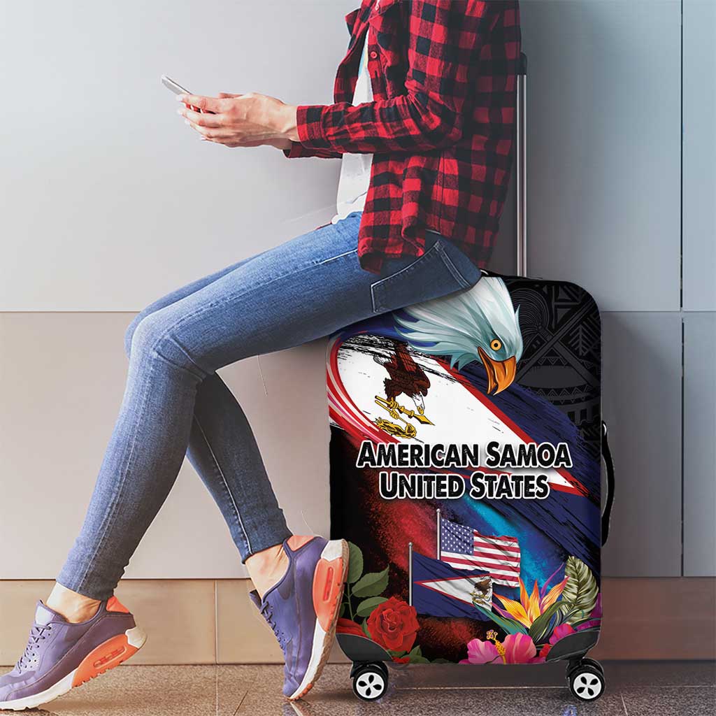 American Samoa and United States Together Luggage Cover National Flag with Eagle-Hibiscus and Rose