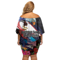 American Samoa and United States Together Off Shoulder Short Dress National Flag with Eagle-Hibiscus and Rose