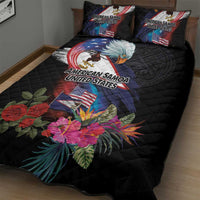 American Samoa and United States Together Quilt Bed Set National Flag with Eagle-Hibiscus and Rose