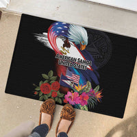 American Samoa and United States Together Rubber Doormat National Flag with Eagle-Hibiscus and Rose