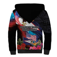 American Samoa and United States Together Sherpa Hoodie National Flag with Eagle-Hibiscus and Rose