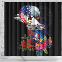 American Samoa and United States Together Shower Curtain National Flag with Eagle-Hibiscus and Rose